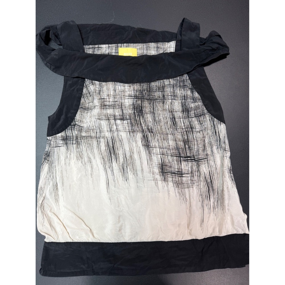 Maeve Anthropologie‎ Women 6 Black Ivory Abstract Silk Off Shoulder Blouse Top